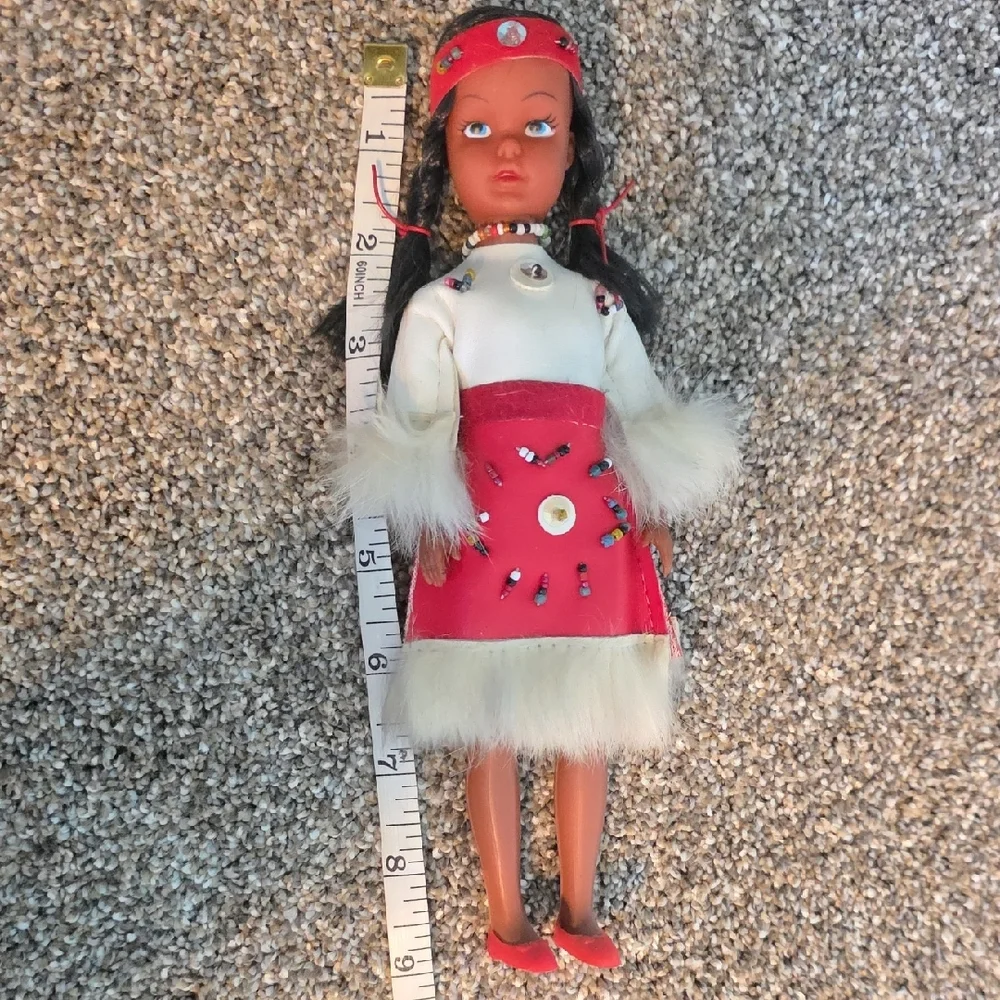 Vintage Red and White Doll with Beaded Details